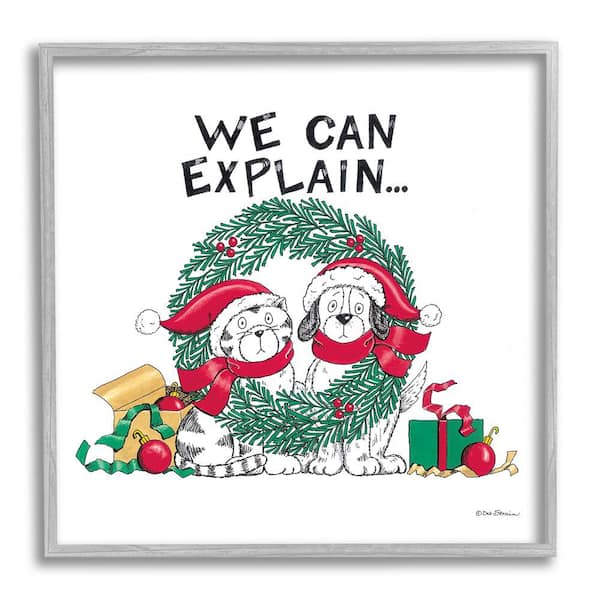 Stupell Industries Cat and Dog Christmas Humor by Deb Strain 1 Piece Framed Graphic Print Animal Poster Art Print 24 in. x 24 in.