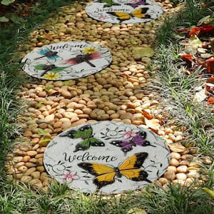 9.75 in. x 9.75 in. Set of 2 Cement Stepping Stones Paver with Fluttering Butterflies and Dragonflies Pattern