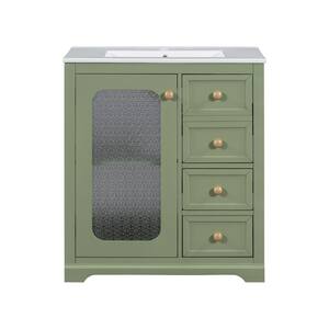 30.01 in. W x 18.62 in. D x 34.06 in. H Single Sink Freestanding Bath Vanity in Green with White Ceramic Top and Storage