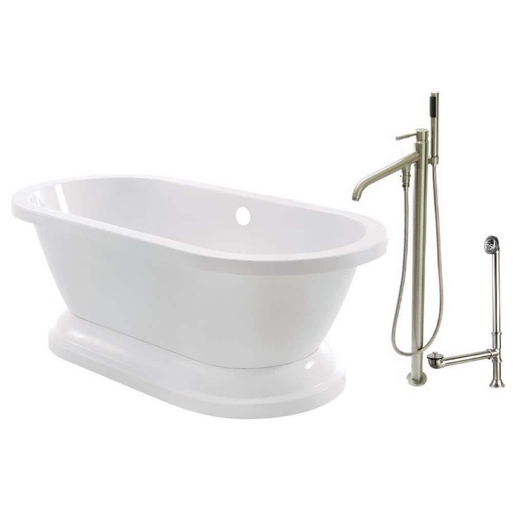 Pedestal 67 in. Acrylic Flatbottom Bathtub in White and Floor-Mount Faucet 
