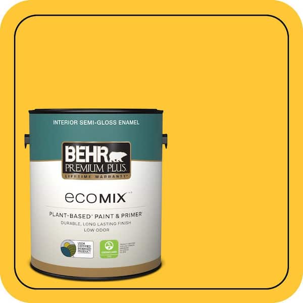 1 gal. #330B-7 Sunflower Semi-Gloss Enamel EcoMix Plant-Based Interior Paint & Primer