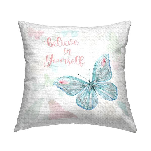 Stupell Industries Believe In Yourself Butterfly Pattern Blue Square Outdoor Throw Pillow