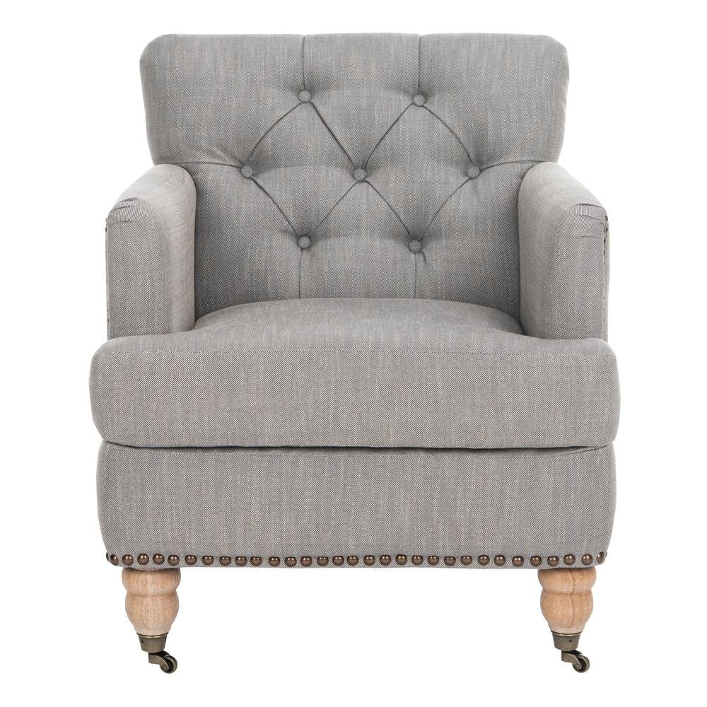 Colin Stone Grey Leather and Wood Contemporary Armchair