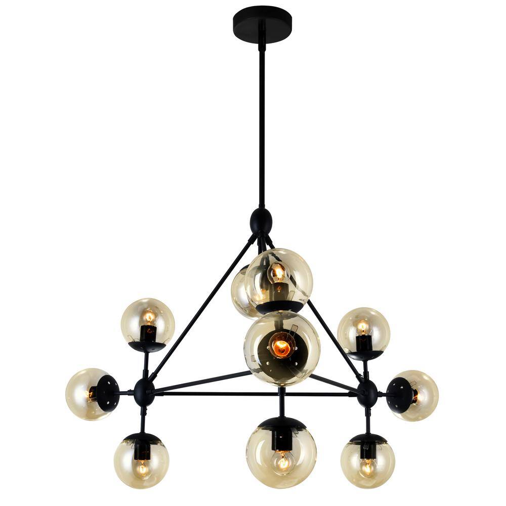Astralis 39" Black Stainless Steel Sputnik Chandelier with Clear Glass