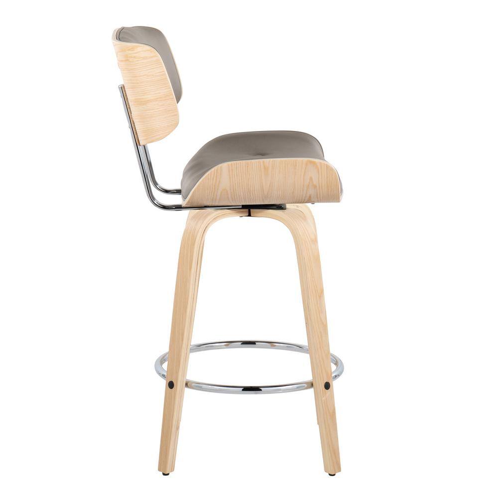 Lombardi 26" Grey and Natural Wood Swivel Counter Stool