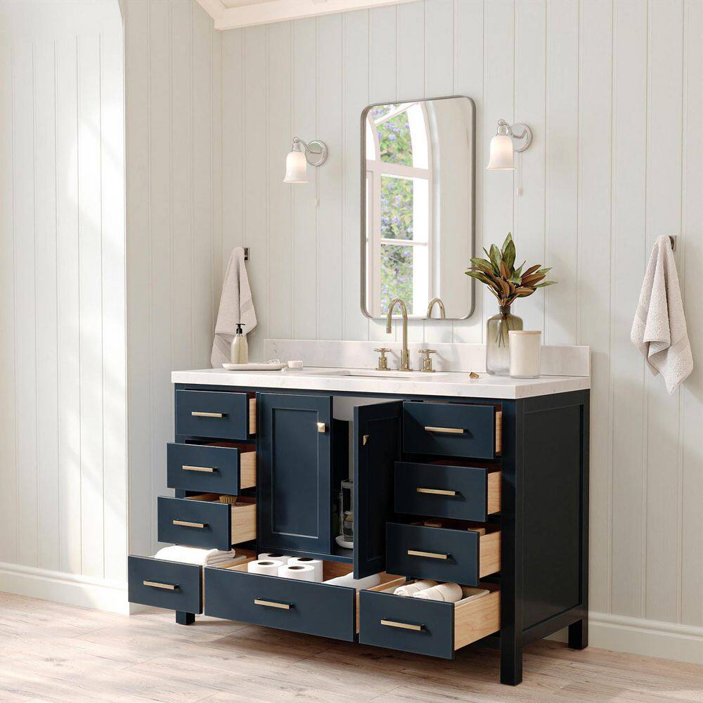 Midnight Blue Single Sink Vanity with Carrara Quartz Top