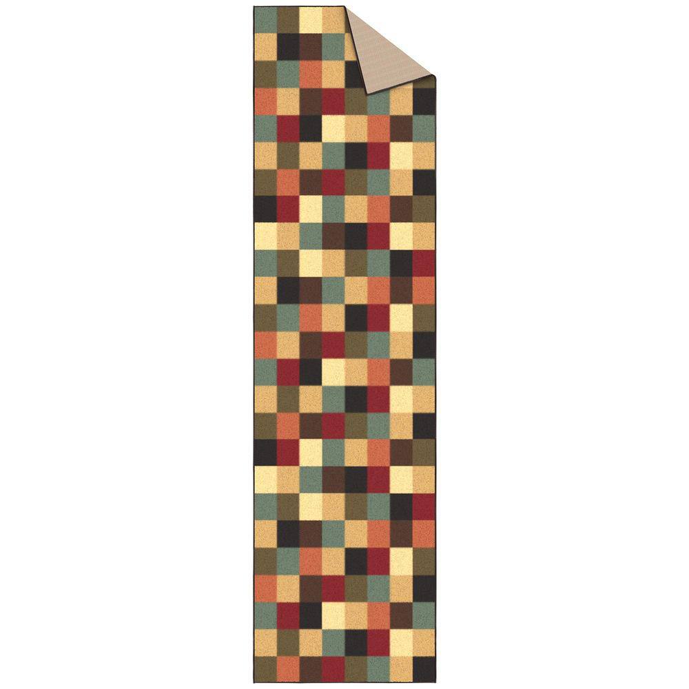 Multicolor Checkered Non-Slip Runner Rug with Rubber Backing