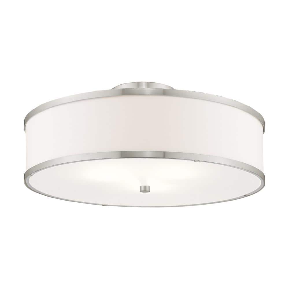 Park Ridge Brushed Nickel 3-Light Semi-Flush Mount with Off-White Shade
