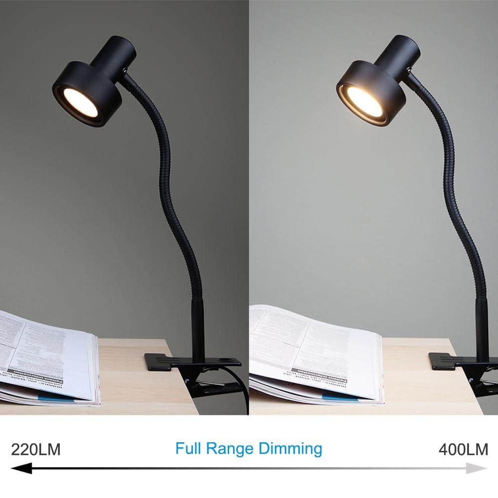 Black Adjustable Metal Clip-on Gooseneck Lamp