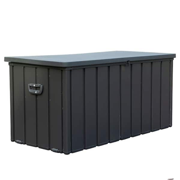 120 Gal. Dark Gray Outdoor Steel Deck Box with Lockable Lid, Mobility Rollers and Side Handles