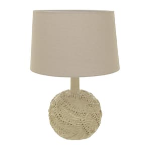23 in. Cream Handmade Textured Stoneware Table Lamp with Fabric Shade