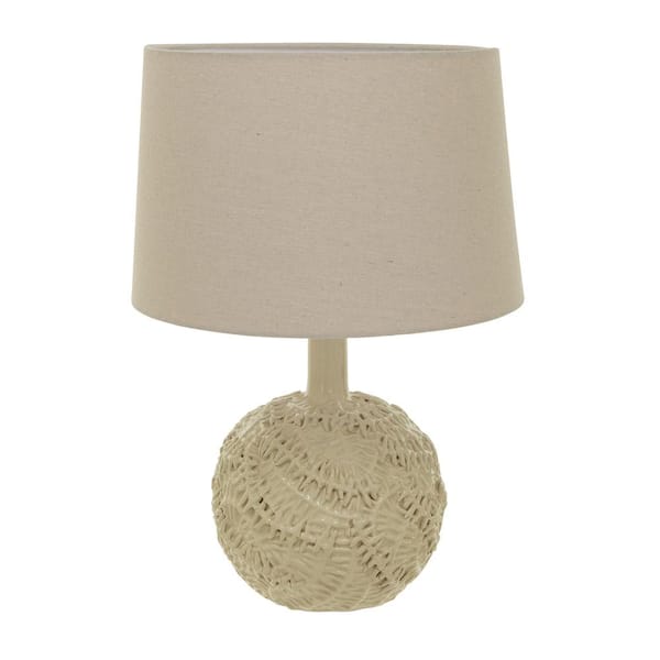 Storied Home 23 in. Cream Handmade Textured Stoneware Table Lamp with Fabric Shade