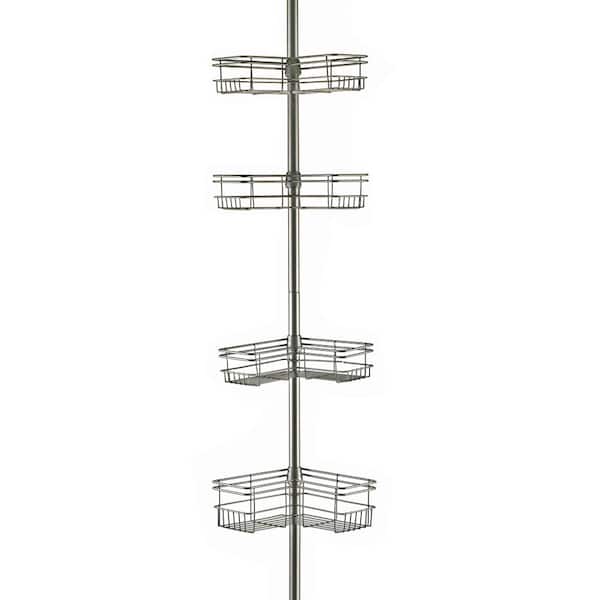 Rust-Resistant Tension Pole Corner Shower Caddy, 4 Shelves, Satin Nickel