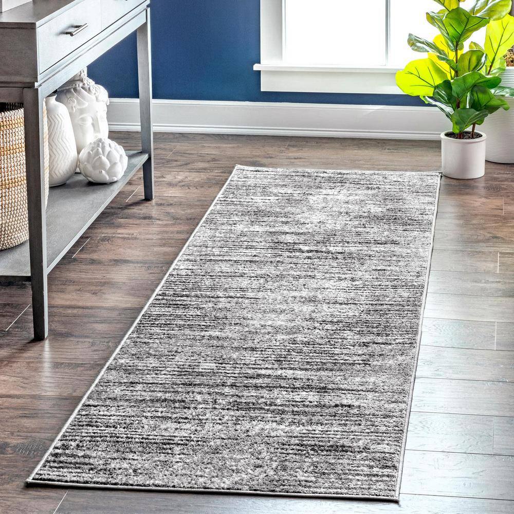 Gray Striped Synthetic Easy Care 2x3 Area Rug