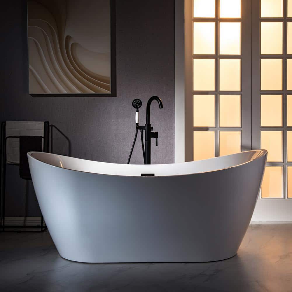 Matte Black Single Handle Floor Mounted Tub Faucet with Hand Shower