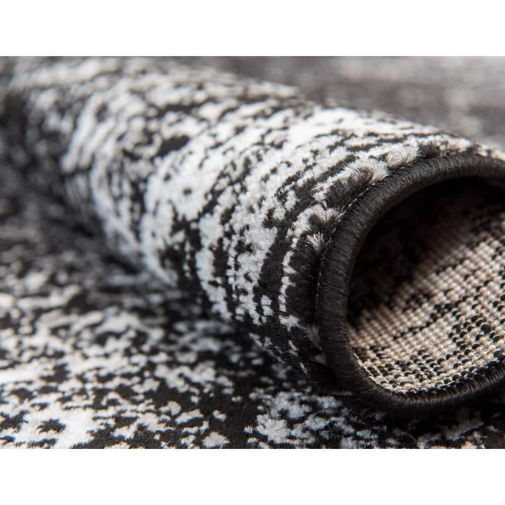 Modern Distressed Black & Ivory Rectangular Area Rug