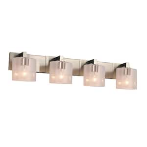 Fusion 35.25 in. W 4-Light Brushed Nickel Vanity Light with Seeded Artisan Glass Shade