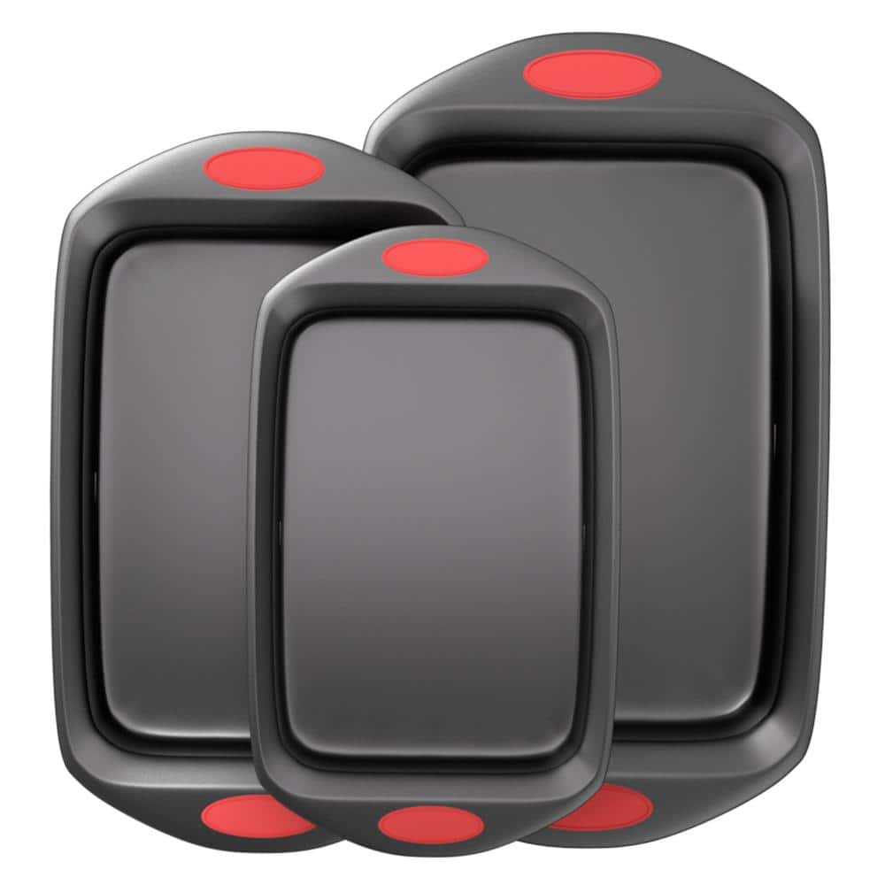 3-Piece Nonstick Baking Pan Sheet with Red Silicone Handles Set price history on PriceWatchPro