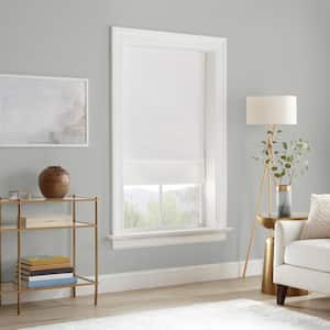 Drew White Textured Solid Polyester 27 in. W x 64 in. L 100% Blackout Single Cordless Roman Shade