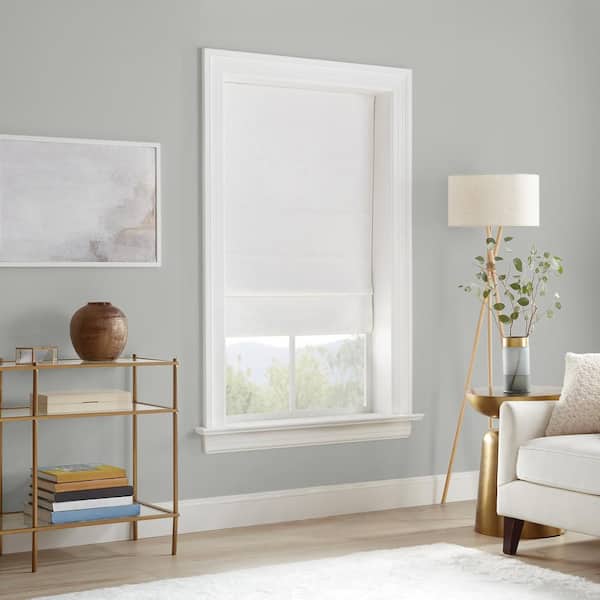 Eclipse Drew White Textured Solid Polyester 39 in. W x 64 in. L 100% Blackout Single Cordless Roman Shade
