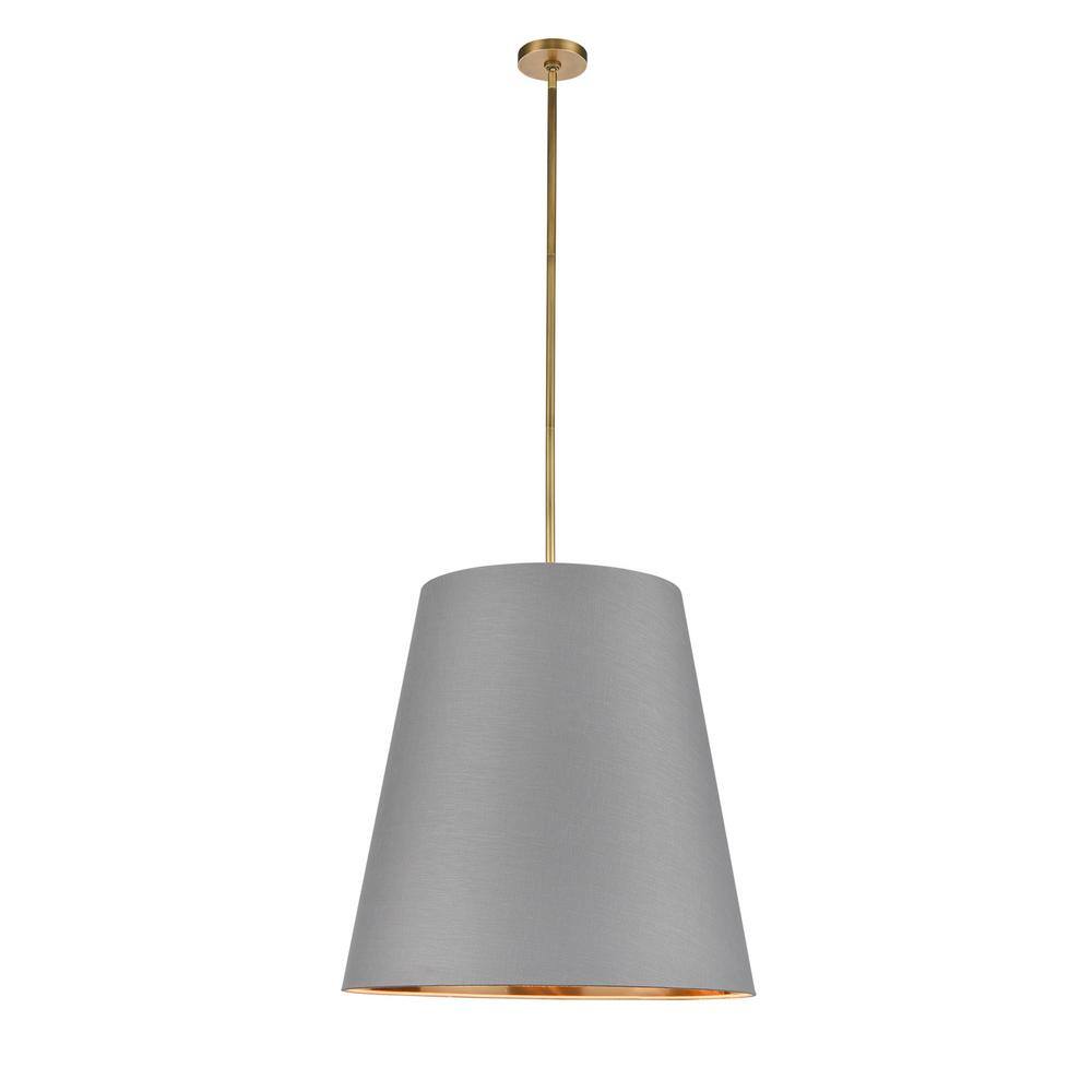Calor 25 in. 3 Light 60-Watt Gray Linen With Gold Parchment/Vintage Brass P
