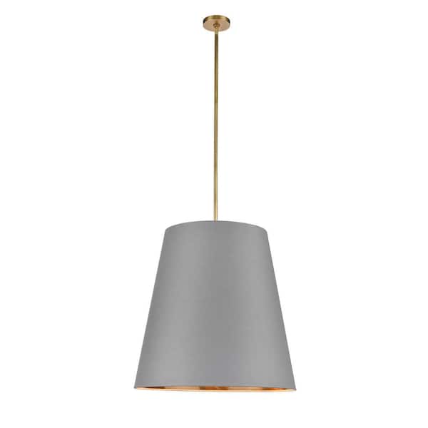 ALORA Calor 25 in. 3 Light 60-Watt Gray Linen With Gold Parchment/Vintage Brass Pendant Light
