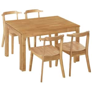 5-Piece Farmhouse Natural Extendable Wood Top Dining Room Set Seats 4