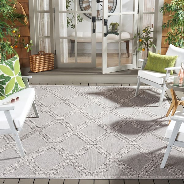 Global Gray/Light Gray 10 ft. x 14 ft. High-Low Diamond Indoor/Outdoor Area Rug
