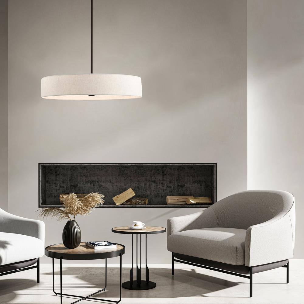 Venlo Bronze Drum Pendant with Oatmeal Fabric Shade - 5 Light