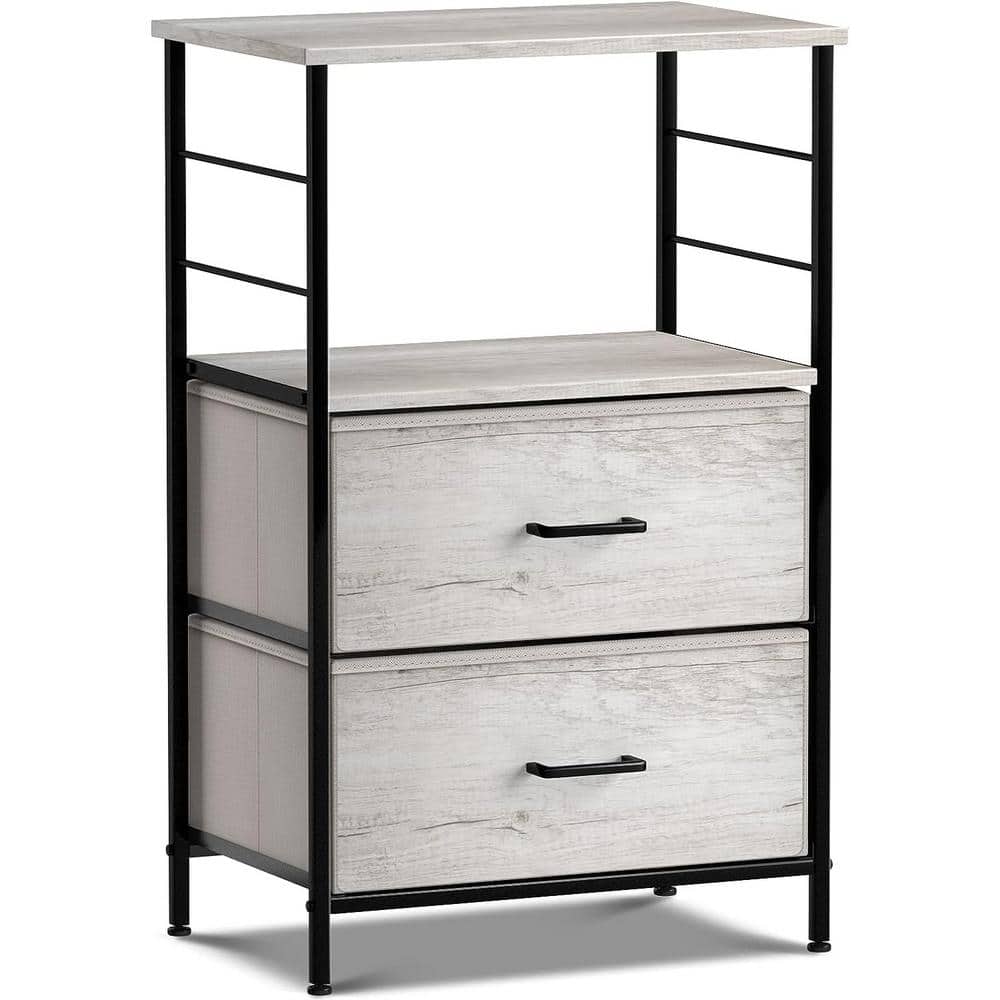 Cream 2-Drawer Nightstand with Steel Frame and Wood Top