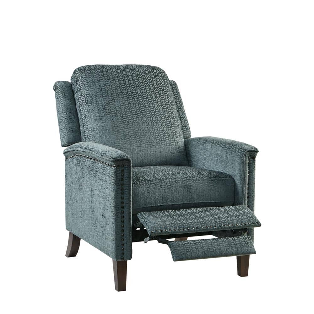 Elegant Gray Velvet Push Back Recliner with Bronze Nailhead Trim