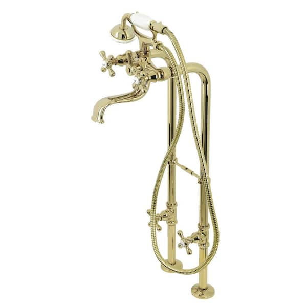 Kingston Brass 3-Handle Claw Foot Freestanding Tub Faucet with Supply Line Package in Polished Brass
