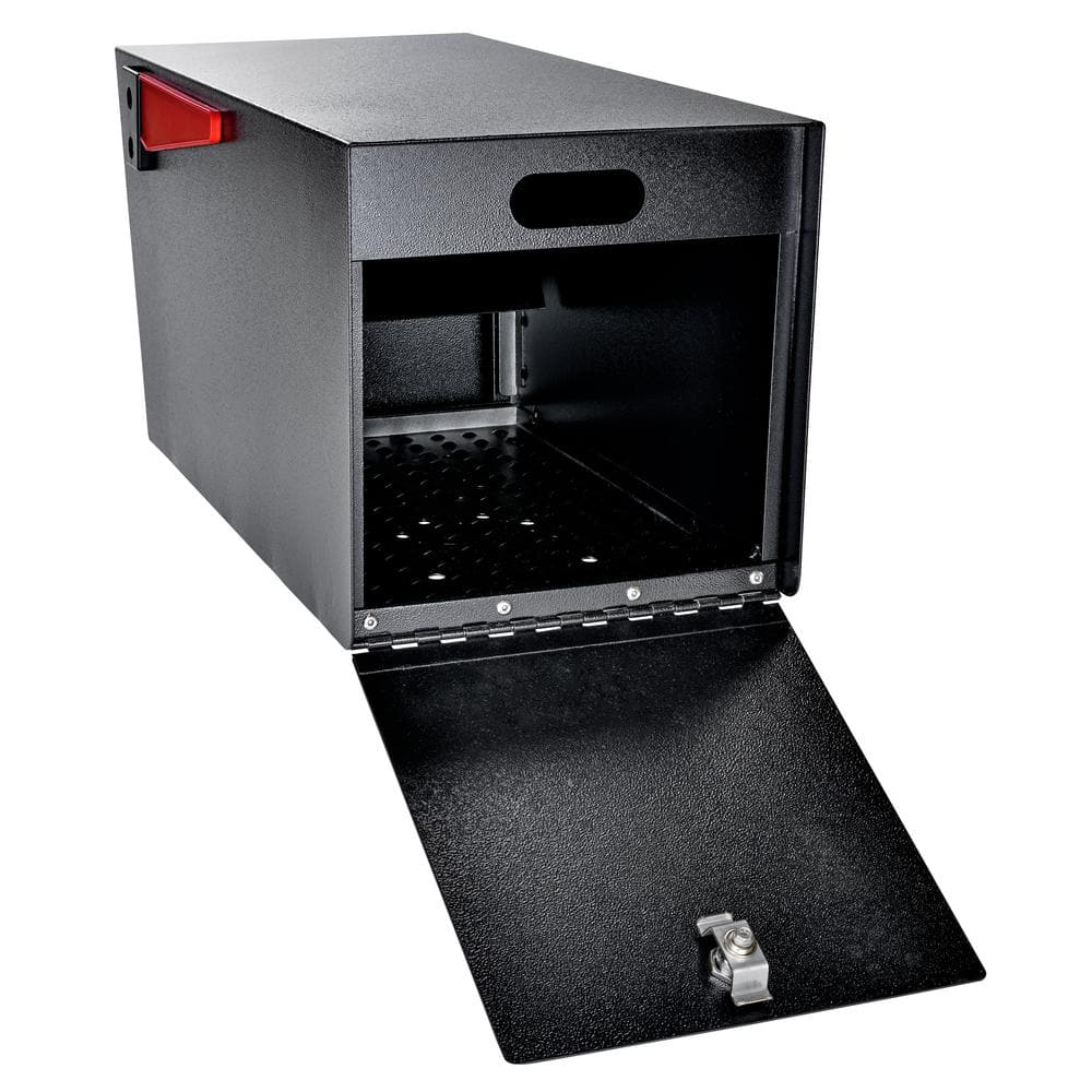 Black Steel Lockable Post Mounted Mailbox with Dual Access
