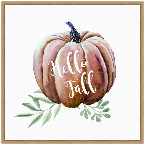 Amanti Art 22 in. Hello Fall Pumpkin Watercolor Fall/Thanksgiving Framed Canvas Box Wall Art