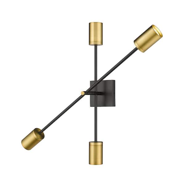 Unbranded Calumet 4.5 in. 4-Light Matte Black Plus Olde Brass Wall Sconce