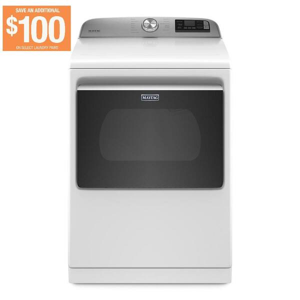 Maytag 7.4 cu. ft. 240-Volt Smart Capable White Electric Vented Dryer with Hamper Door and Steam, ENERGY STAR