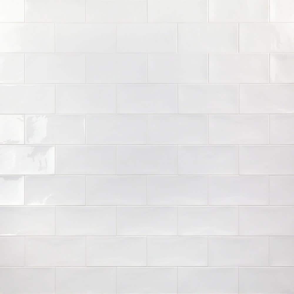 Antigua White Polished Ceramic Subway Wall Tile, 5" x 10"