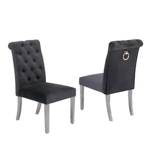 Andy Dark Gray Velvet Stainless Steel Dining Chairs (Set of 2)