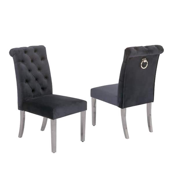 Best Quality Furniture Andy Dark Gray Velvet Stainless Steel Dining Chairs (Set of 2)