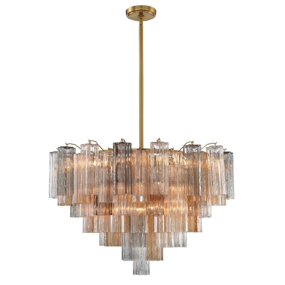 Addis Aged Brass and Tronchi Glass 16-Light Chandelier