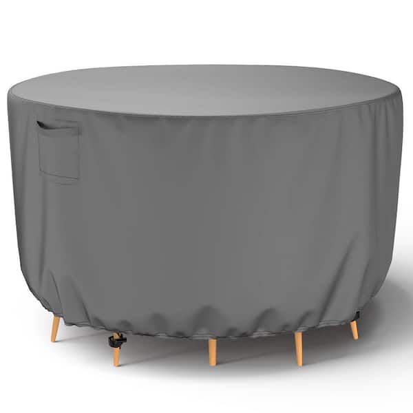 Waterproof Gray Large Round Patio Table and Chair Set Cover for Indoor/Outdoor Use-84 in. D x 28 in. H