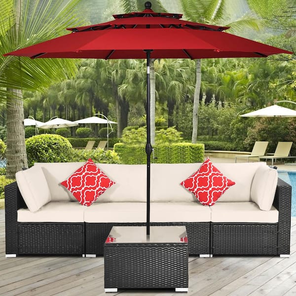 10 ft. Aluminum Market Tilt Patio Umbrella in Burgundy