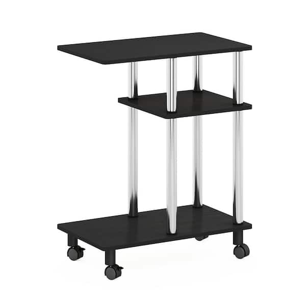 Furinno Turn-N-Tube 19.7 in. Americano/Stainless Steel U-Shape Wood Sofa Side Table with Casters