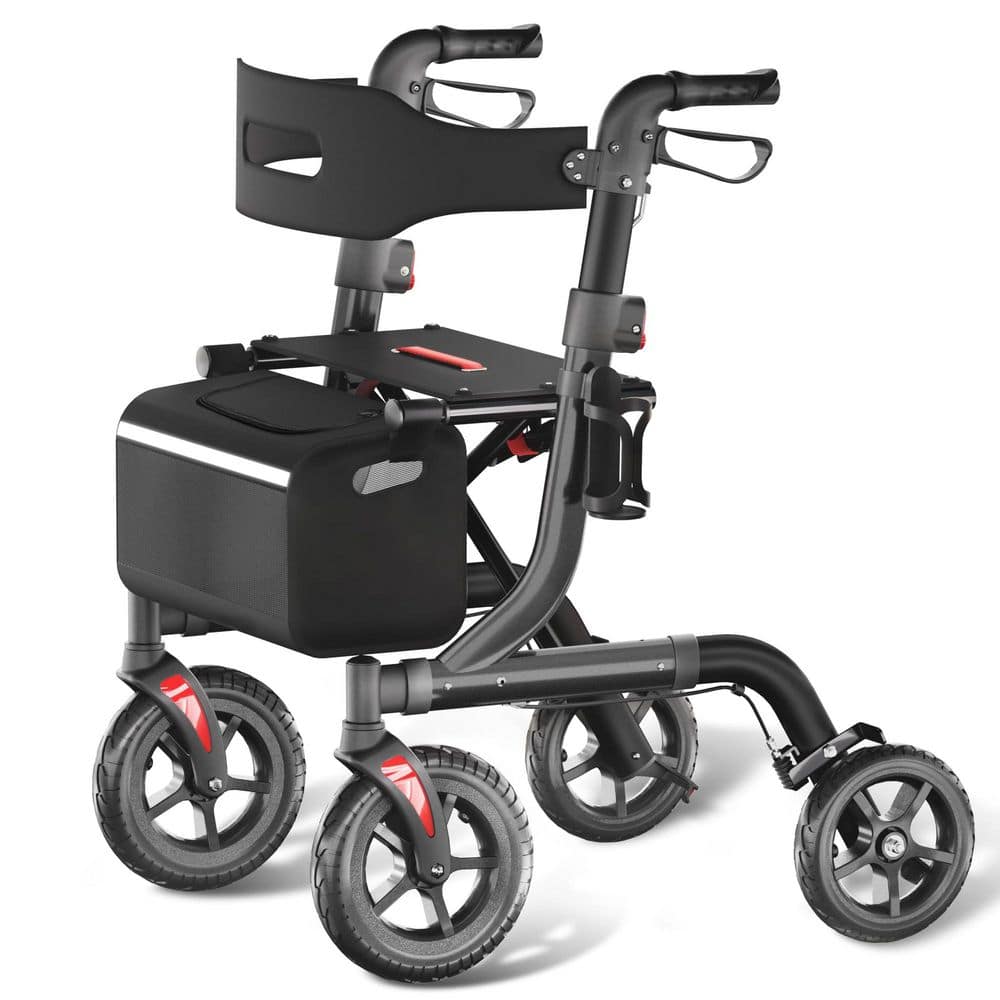 Foldable Senior Walker with Seat 10-Inch Large Rubber Wheels Lightweight Aluminum Rollator in Gray price history on PriceWatchPro
