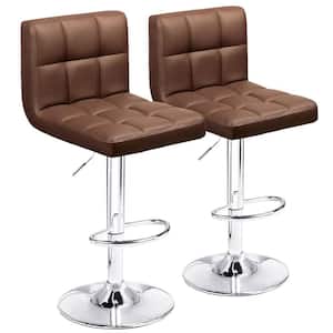 33 in. - 44 in. Height Brown Low Back Metal Adjustable Bar Stool with PU Leather-Seat 360° Swivel (Set of 2)