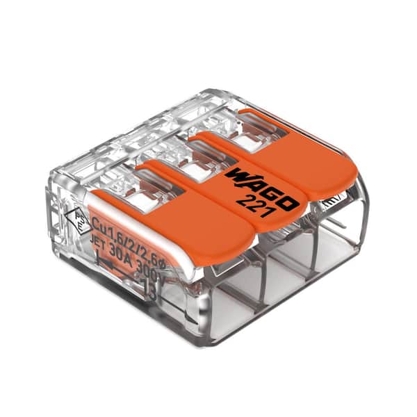 221 Series Lever-Nuts 3-Conductor Wire Splicing Connector, 20-10 AWG. (10-Piece)