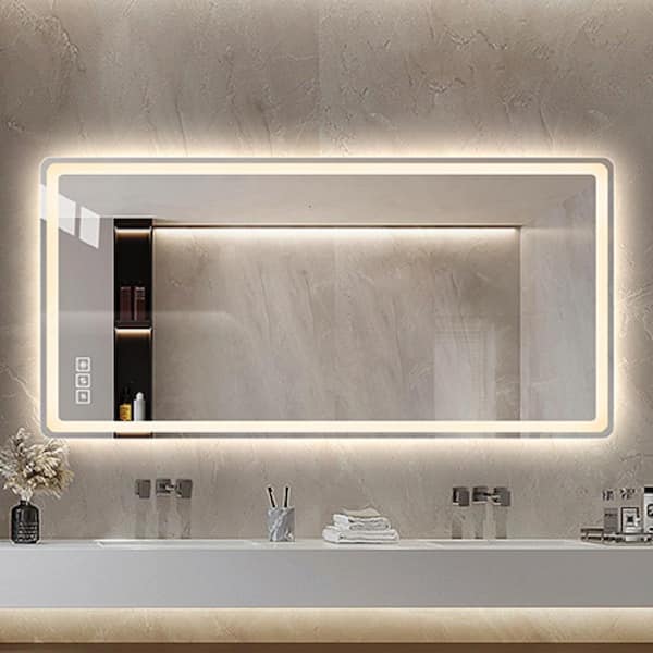 Tenleaf 48 in. W x 32 in. H Rectangular Frameless Wall Bathroom Vanity Mirror with Adjustable LED Lights, Anti-Fog
