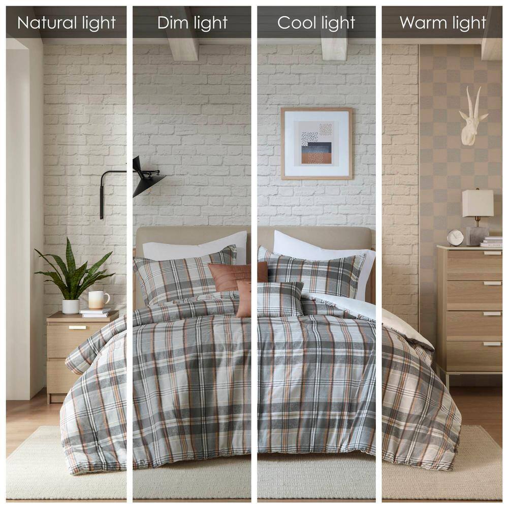 Tan and Gray Plaid Twin/Twin XL Microfiber Comforter Set