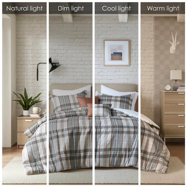 Liam Tan/Gray Microfiber Twin/Twin XL Comforter Set