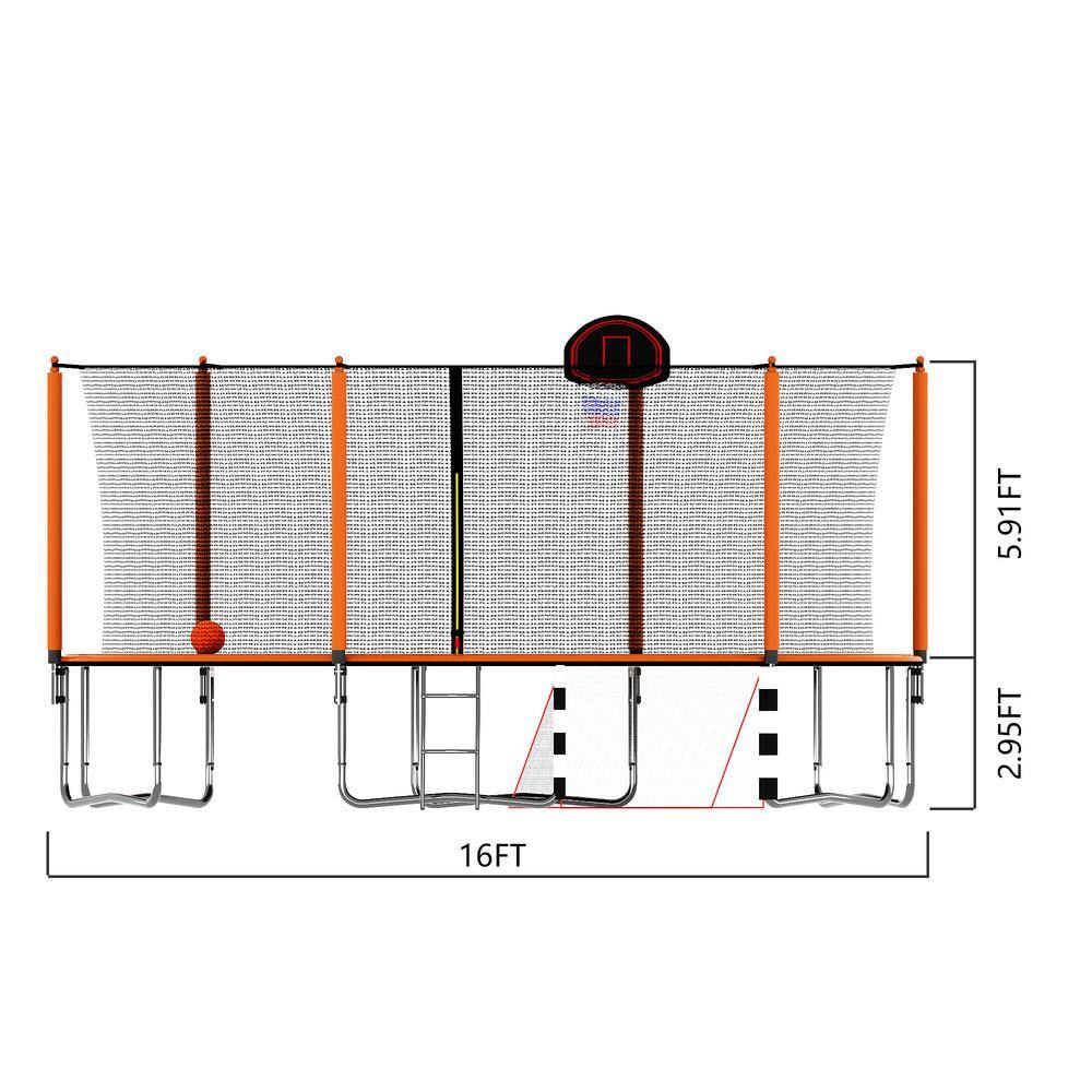 16ft Orange Trampoline with Basketball Hoop, Ladder, and Enclosure